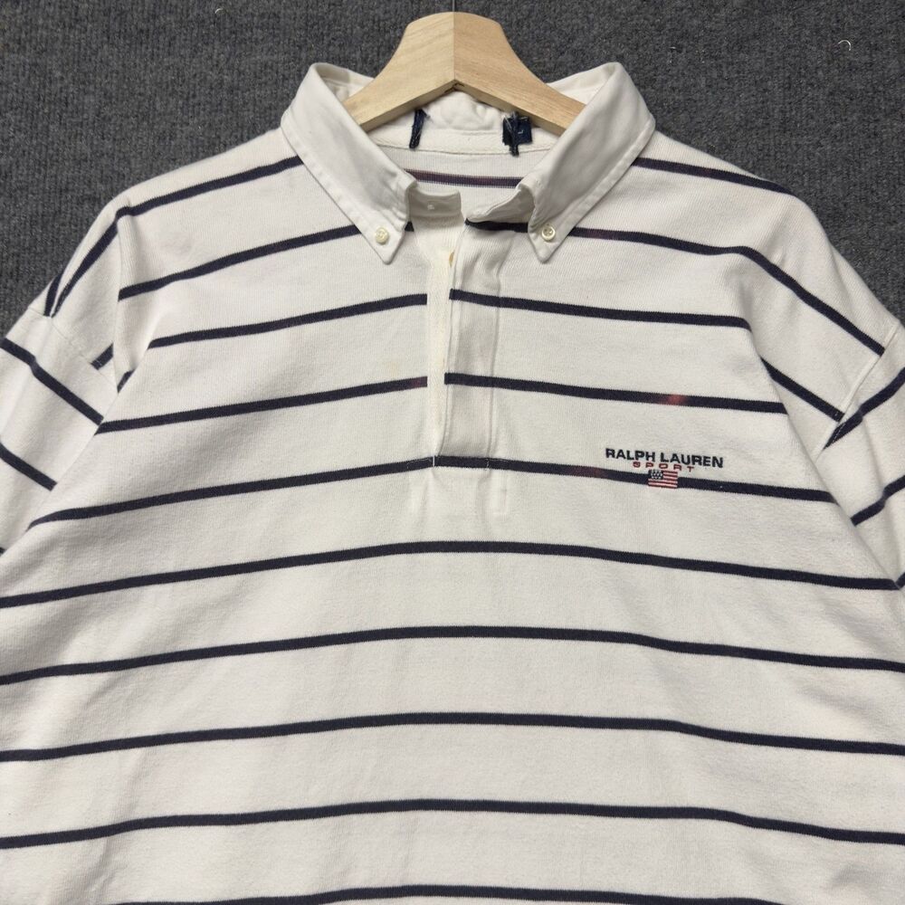Vintage Ralph Lauren Polo Sport Shirt Men’s L Striped Long Sleeve USA Flag Rugby